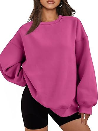 Women Crewneck Fleece Long Sleeve Hotpink